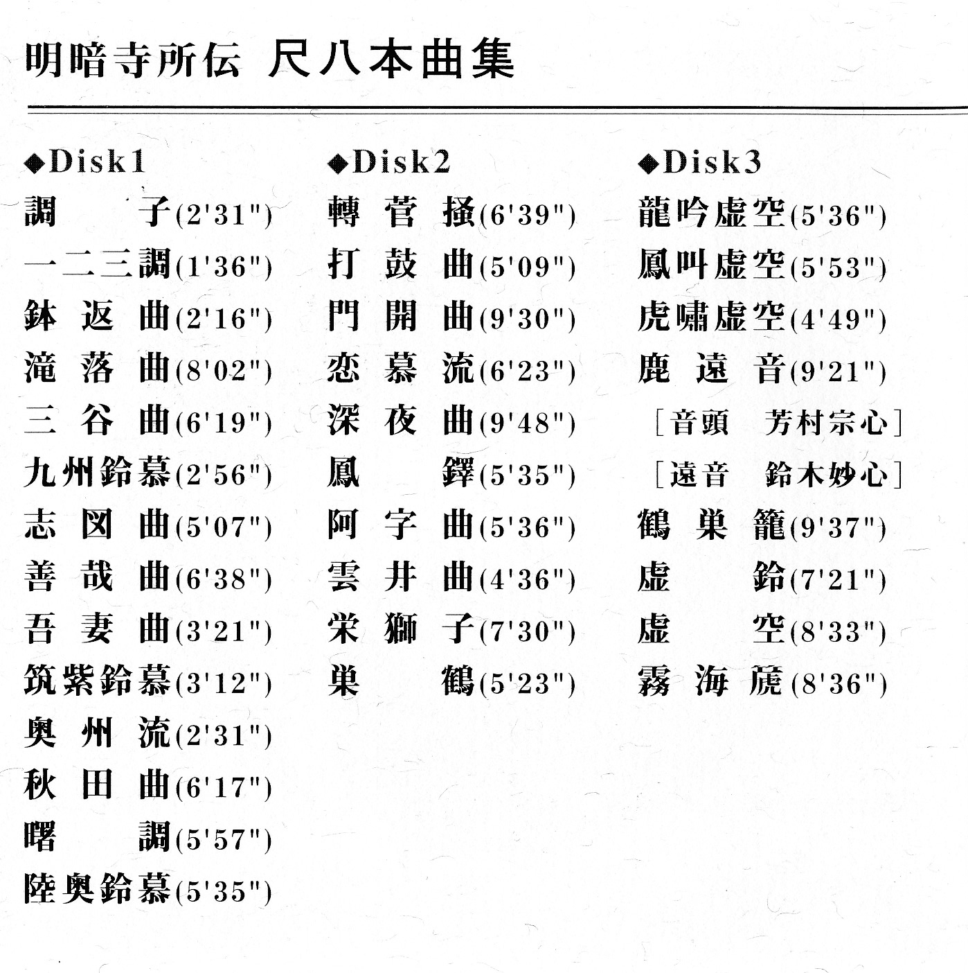 Yoshimura Sōshin Suizen ichi-nyo CDs track list