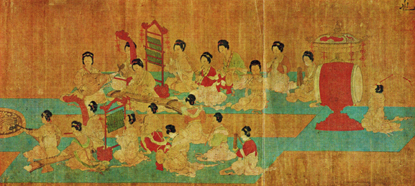 Female Chinese musicians performaing in the emperor's palace